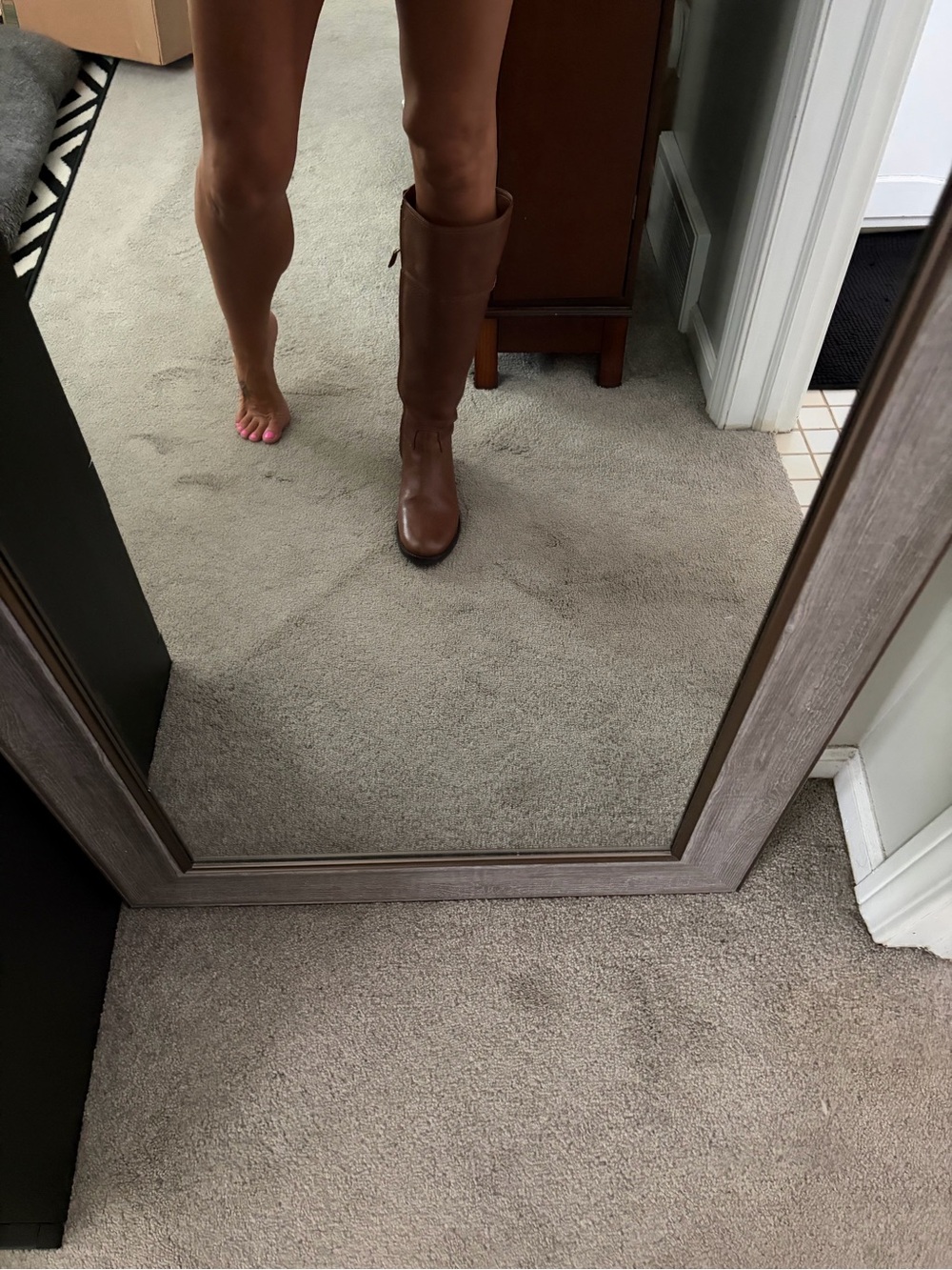 Tory Burch Chestnut Brown Leather Knee-High Boots with Gold Logo - Picture 15 of 15